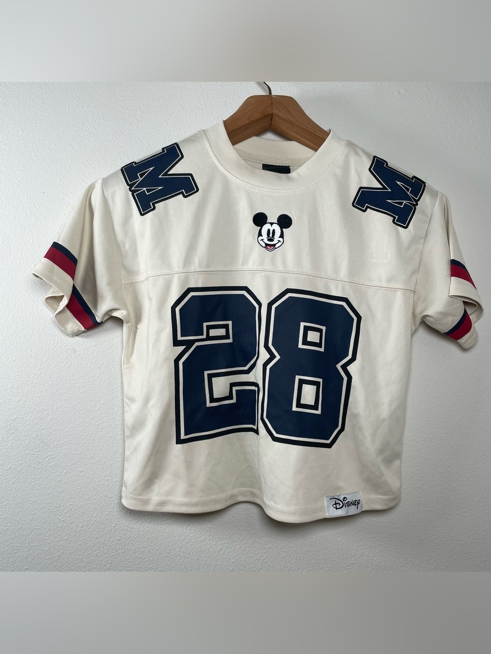 Disney BoxLunch Mickey Mouse Cropped Football Jersey Cream Size XS ~Excellent